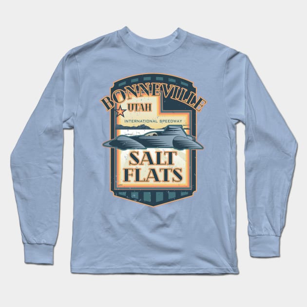 Bonneville Salt Flats International Speedway Vintage Retro Style Illustration Long Sleeve T-Shirt by hobrath